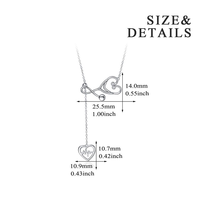 YFN Sterling Silver Stethoscope Jewelry Heartbeat EKG Adjustable Lariat Y Necklace for Women Doctor Nurse Gift (Stethoscope Lariat Necklace) - Image 3